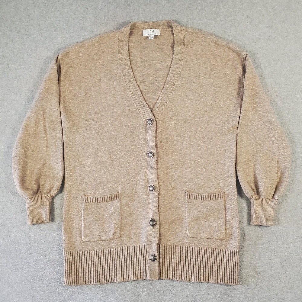 Magaschoni Cardigan Sweater Tan Beige Women's XL V-Neck Knit Button Up Pockets